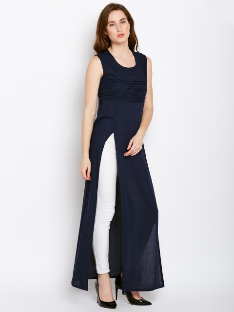 

Castle Women Navy Blue Solid Straight Kurta