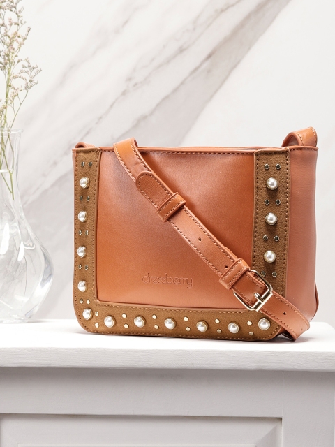 

DressBerry Brown Embellished Sling Bag