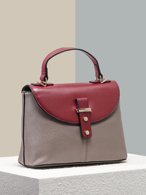 

Mast & Harbour Dark Taupe & Red Colourblocked Satchel Bag