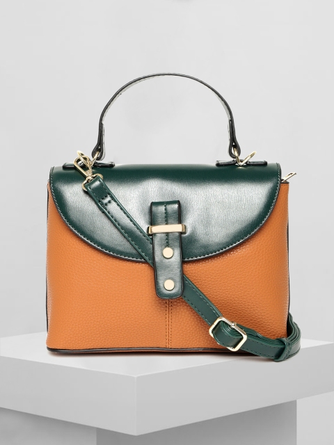 

Mast & Harbour Brown & Green Colourblocked Satchel Bag