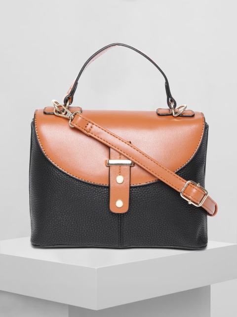 

Mast & Harbour Black & Brown Colourblocked Satchel Bag