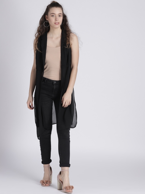 

Splash Black Solid Open Front Shrug