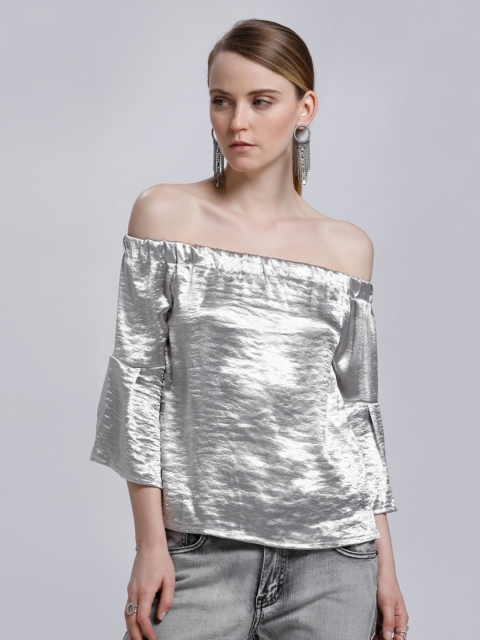 

Splash Women Silver Solid Bardot Top