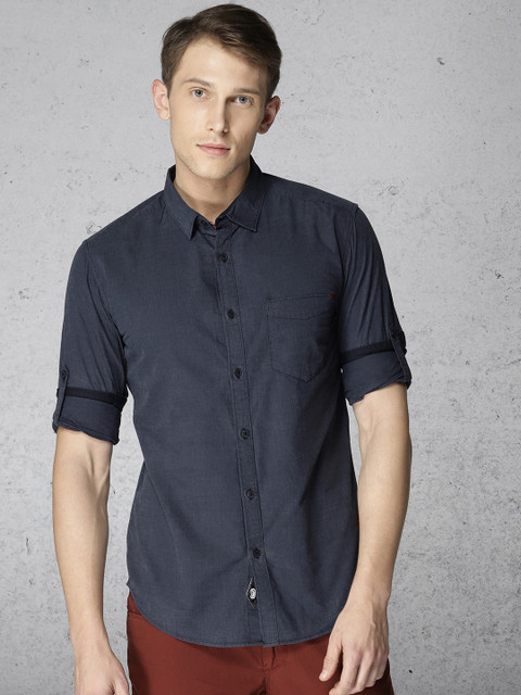 

Ecko Unltd Men Blue Slim Fit Solid Casual Shirt