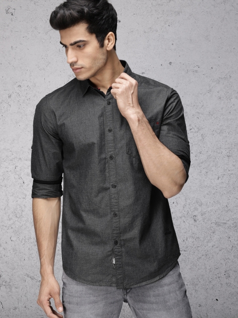 

Ecko Unltd Men Charcoal Grey Slim Fit Solid Casual Shirt