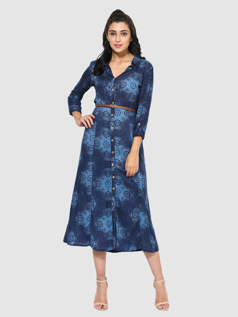 

Get Glamr Women Navy Blue Printed Shirt Dress
