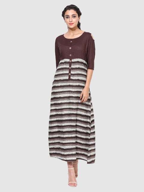 

Get Glamr Women Brown Striped A-Line Dress