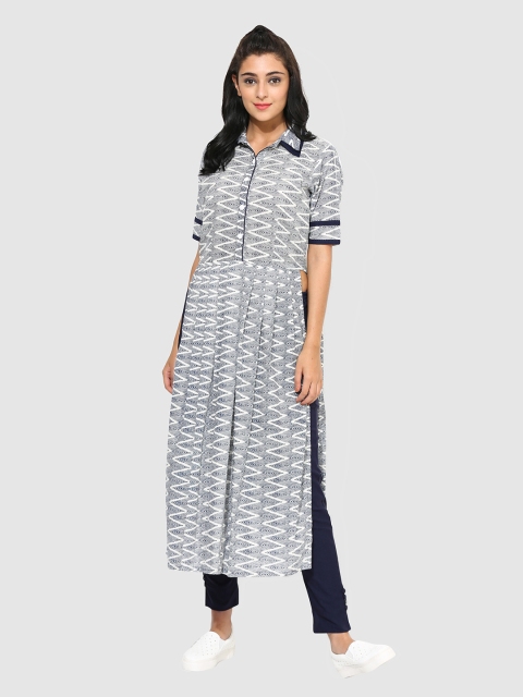 

Get Glamr Women Blue Printed Straight Kurta