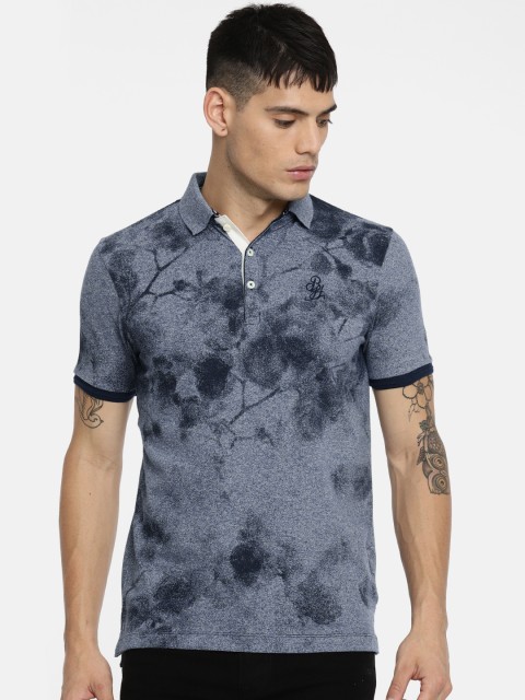 

Being Human Men Blue Printed Slim Fit Polo Collar Pure Cotton T-shirt