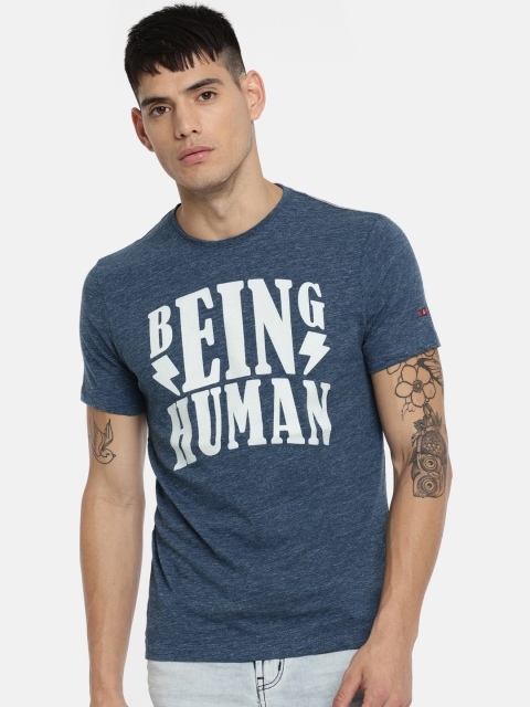 

Being Human Men Blue Printed Slim Fit Round Neck T-shirt