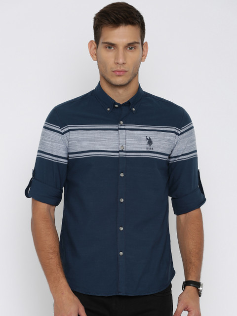 

U.S. Polo Assn. Denim Co. Men Navy Regular Fit Striped Casual Shirt, Navy blue