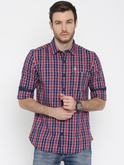 

U.S. Polo Assn. Denim Co. Men Navy & Maroon Regular Fit Checked Casual Shirt, Navy blue