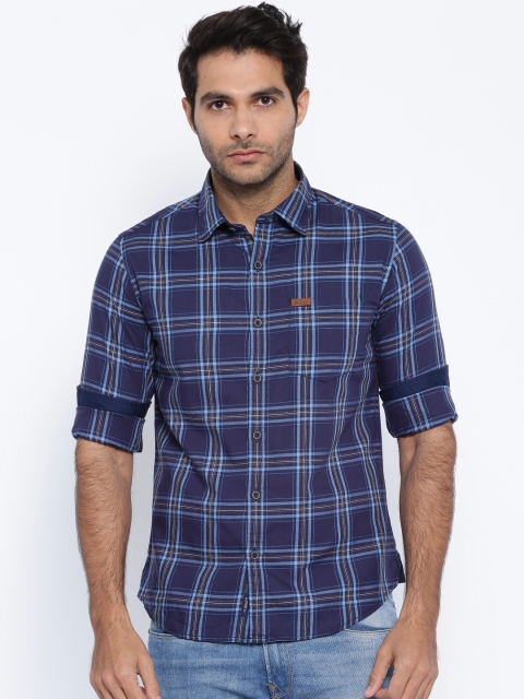 

U.S. Polo Assn. Denim Co. Navy & Beige Checked Casual Shirt, Navy blue