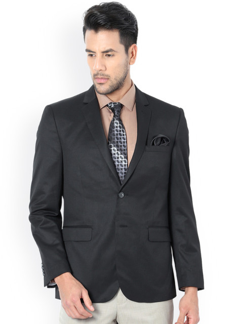 

Van Heusen Black Self-Striped Slim Fit Single-Breasted Blazer