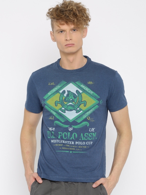 

U.S. Polo Assn. Denim Co. Men Blue Printed Round Neck T-shirt