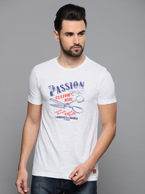 

Louis Philippe Jeans Men White Printed Round Neck T-shirt