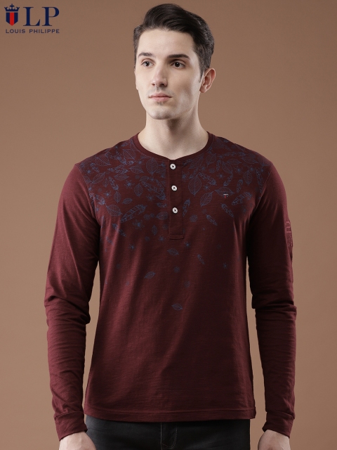

Louis Philippe Sport Men Burgundy Printed Henley Neck T-shirt