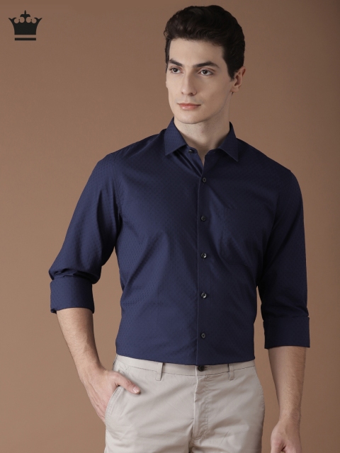 

Louis Philippe Men Navy Blue Milano Slim Fit Self-Design Smart Casual Shirt