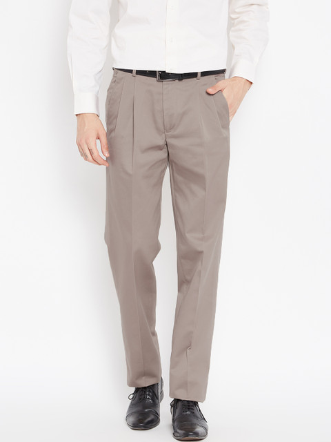 

Louis Philippe Men Taupe Classic Fit Solid Formal Trousers