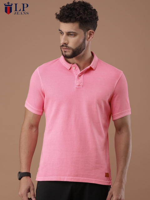 

Louis Philippe Jeans Men Neon Pink Solid Polo Collar T-shirt