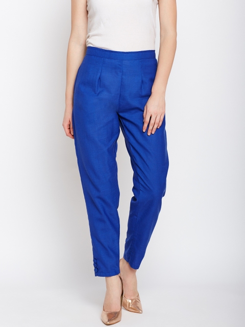 

Castle Women Blue Smart Regular Fit Solid Cigarette Trousers