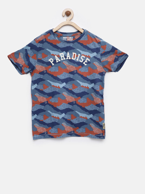 

Flying Machine Boys and Brown Printed Round Neck T-shirt, Blue