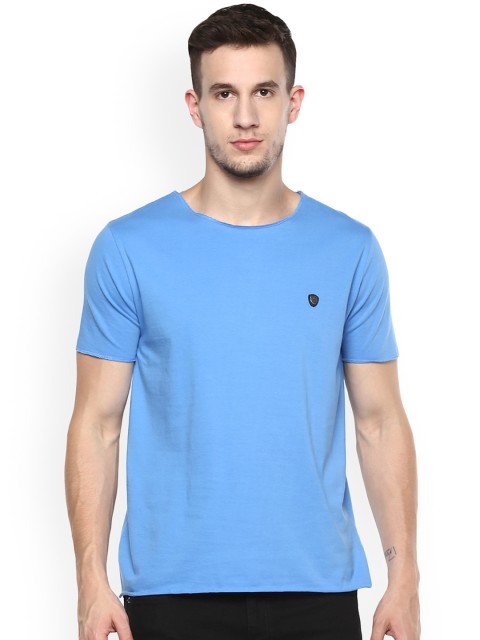 

ELABORADO Men Blue Solid Round Neck T-shirt