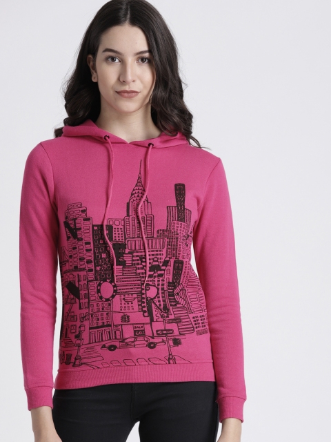 

Splash Women Pink & Black Printed Embellished Hooded Pullover