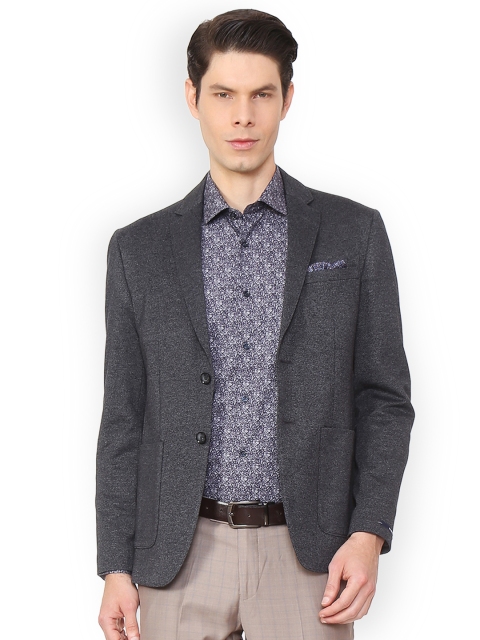 

Peter England Men Charcoal Grey Self-Design Single-Breasted Blazer