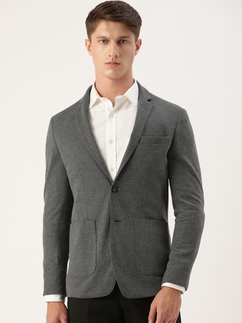 

Peter England Men Black & White Self-Design Neo-Slim Fit Single-Breasted Formal Blazer