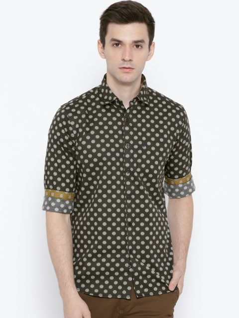 

Allen Solly Men Olive Green Sport Fit Printed Casual Shirt