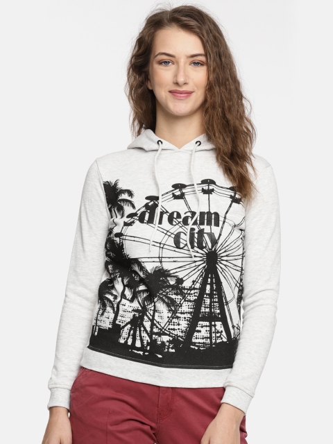 

Splash Women Grey & Black Printed Hooded Sweatshirt