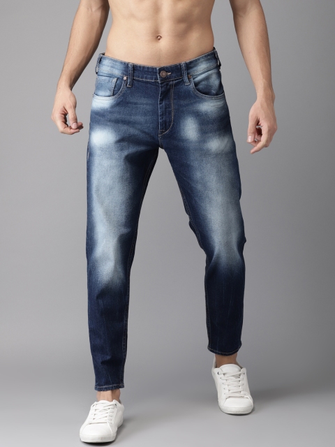 

HERE&NOW Men Blue Tapered Fit Mid-Rise Cropped Clean Look Stretchable Jeans