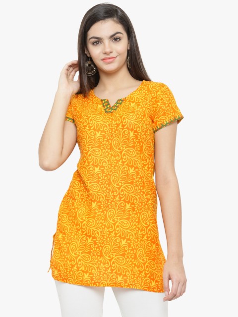

Magnetic Designs Women Orange & Yellow Printed Pure Cotton Kurti