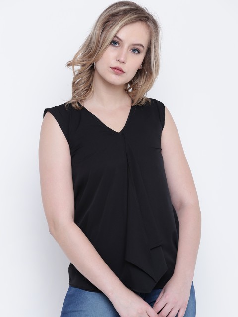 

Wills Lifestyle Women Black Ruffled Solid Top
