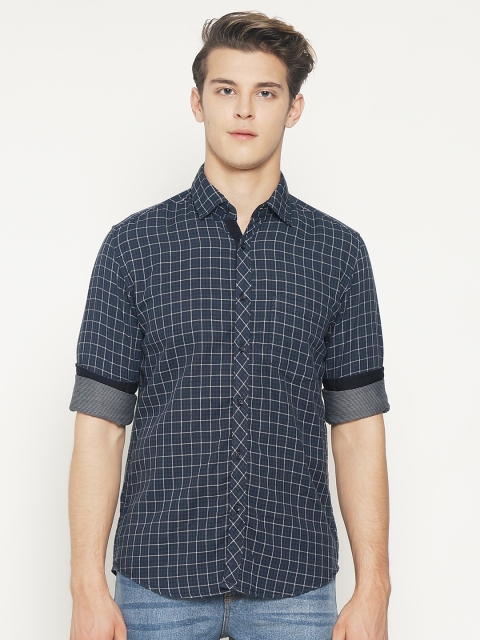 

IVOC Men Navy Blue & Black Slim Fit Checked Casual Shirt