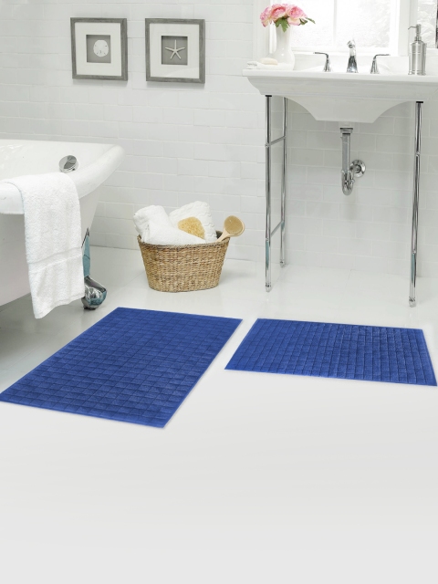 

swiss Republic Pack Of 2 Blue Rectangular 1000 GSM 100% Cotton Bath Mats