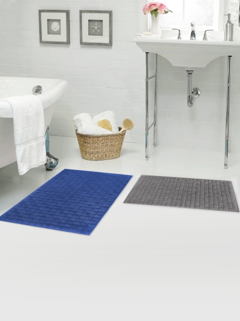 

swiss Republic Pack Of 2 Blue & Grey Rectangular 1000 GSM 100% Cotton Bath Mats