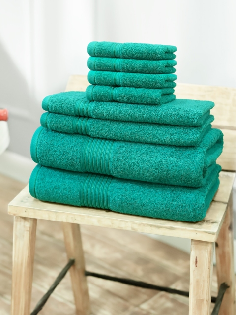 

Swiss Republic Green Solid Set Of 8 630 GSM Cotton Bath Towel