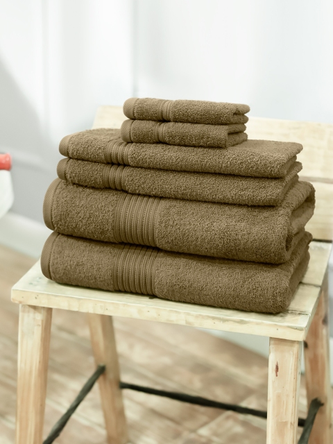 

Swiss Republic Brown Solid Set Of 6 630 GSM Cotton Bath Towel