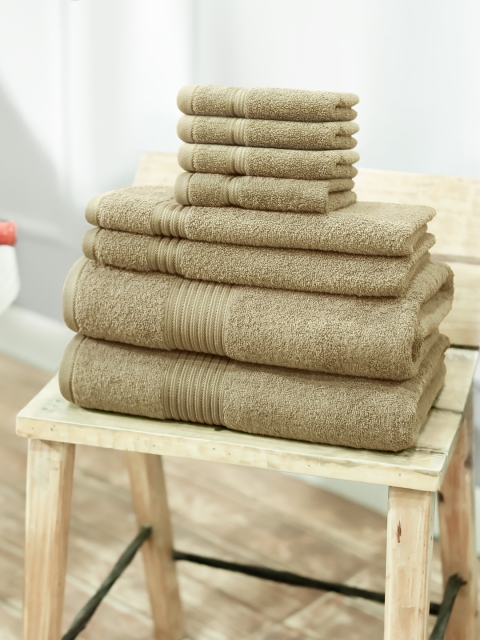 

Swiss Republic Olive Brown Solid Set Of 8 630 GSM Cotton Bath Towel