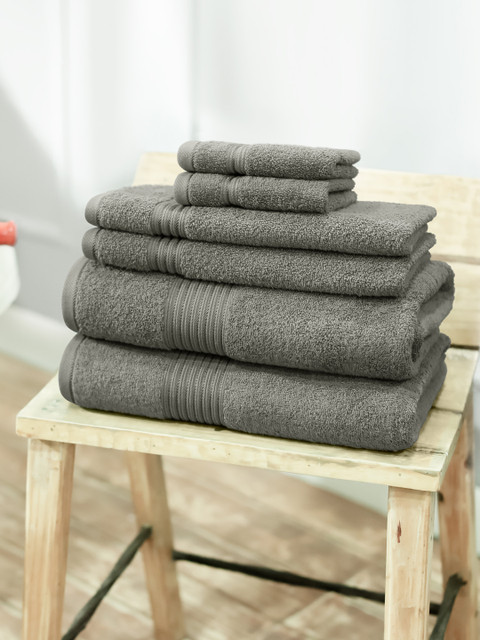 

Swiss Republic Grey Solid Set Of 8 630 GSM Cotton Bath Towel