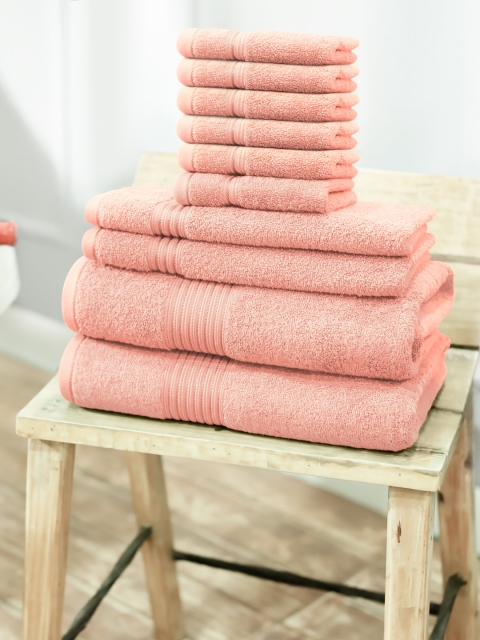 

Swiss Republic Peach-Coloured Solid Set Of 10 630 GSM Cotton Bath Towel