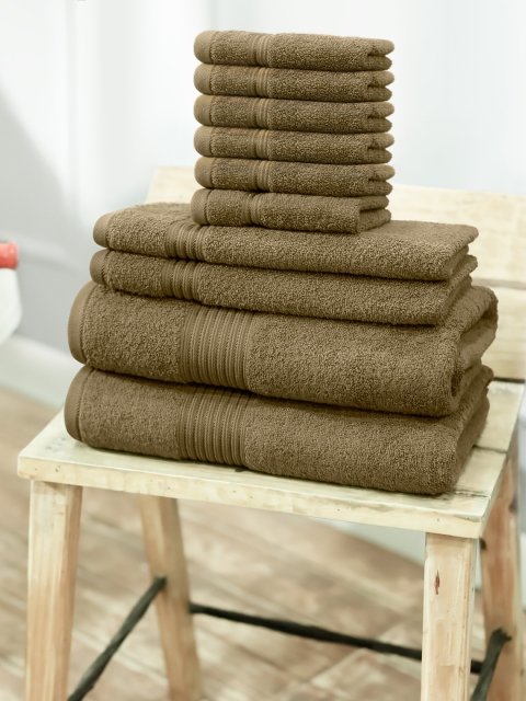 

Swiss Republic Brown Solid Set Of 10 630 GSM Cotton Bath Towel