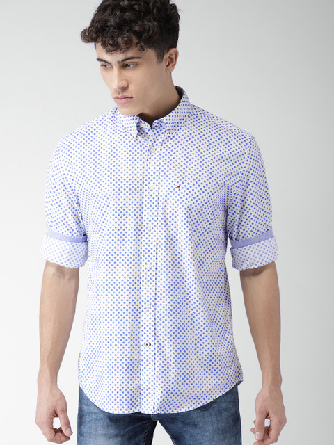 

Tommy Hilfiger Men White & Blue Regular Fit Printed Casual Shirt