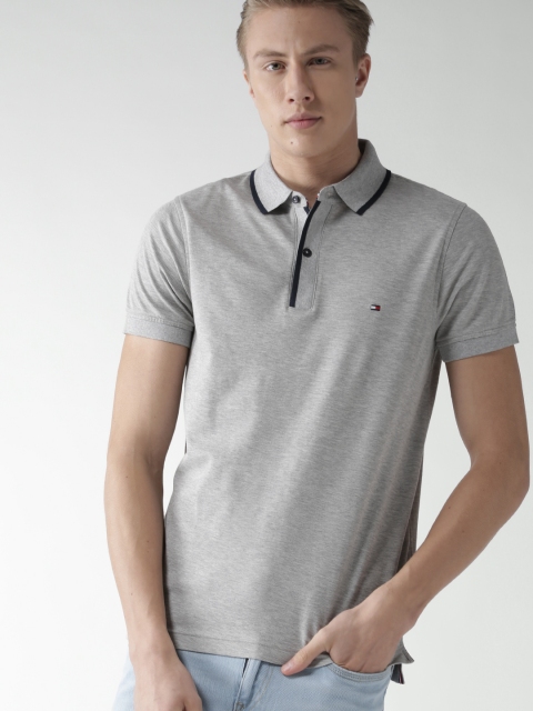 

Tommy Hilfiger Men Grey Melange Solid Polo Collar T-shirt