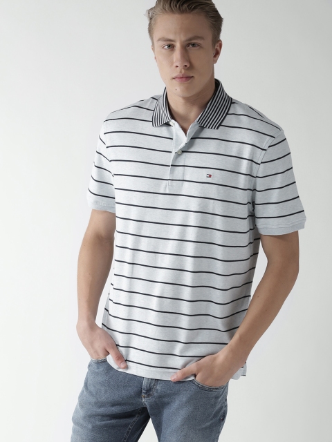 

Tommy Hilfiger Men Light Blue Striped Polo Collar T-shirt