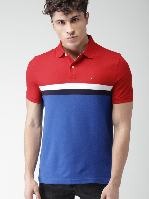 

Tommy Hilfiger Men Blue Colourblocked Polo Collar T-shirt