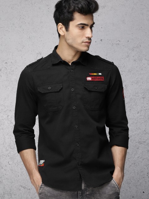 

Ecko Unltd Men Black Slim Fit Solid Casual Shirt