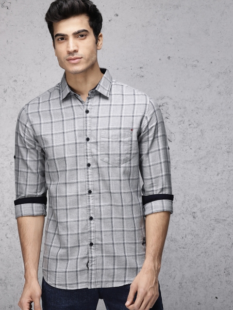 

Ecko Unltd Men Grey & Navy Blue Slim Fit Checked Casual Shirt